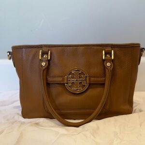 Tory Burch Amanda Leather Satchel in Royal Tan Top Handle Crossbody Bag